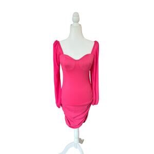 Shein Ruched Sparkly Hot Pink Sweetheart Bodycon Dress Women's Size S (4) Barbie